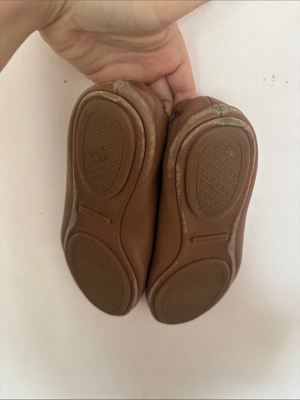 Tory Burch Tan Leather Ballet Flats with Gold Logo Medallion